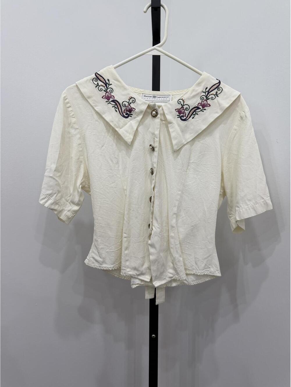 Embroidered Peter Pan Collar Blouse - Cream - Picture 8 of 8